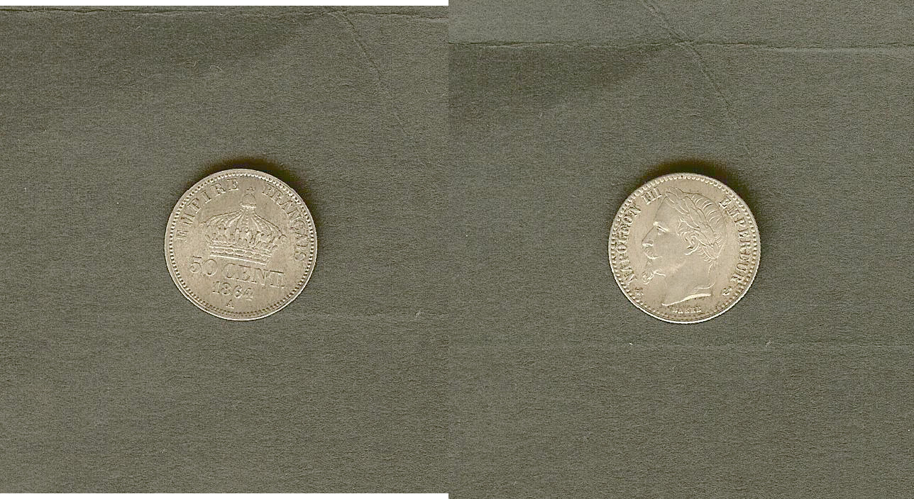 50 centimes Napoléon III, tête laurée 1864 Paris SUP+